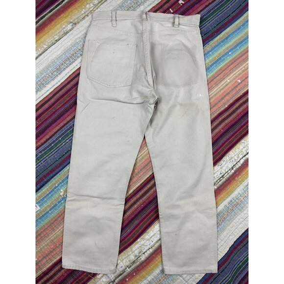 Vtg 50s Levis Sta-Prest Cotton Jeans 30x26 Talon Zip Heavy Repairs Distressed - Picture 15 of 16